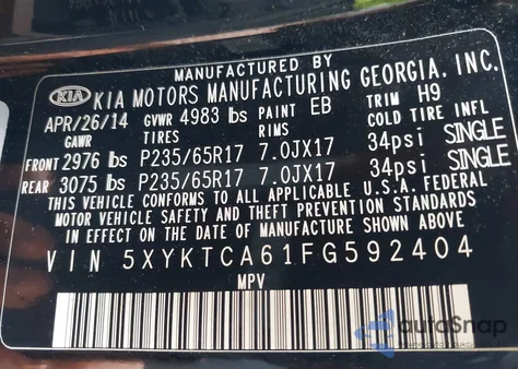 2015 Kia Sorento Lx z USA, uszkodzony, nr VIN 5XYKTCA61FG592404